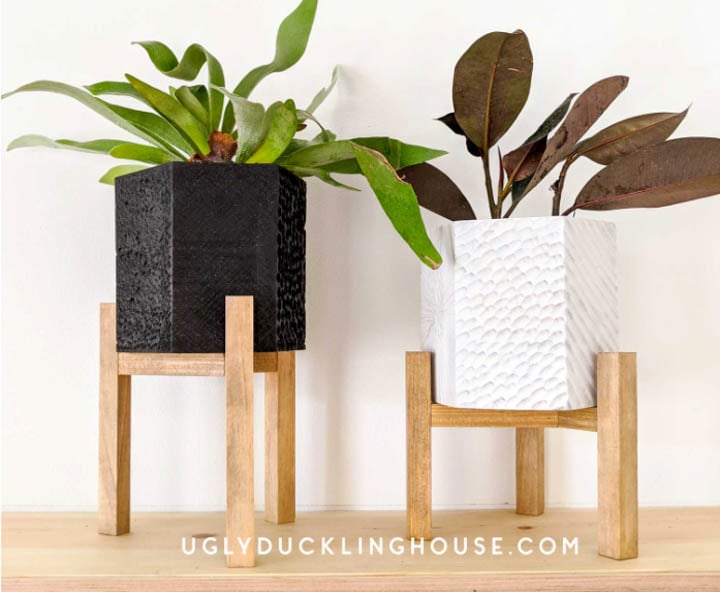 two plants in post sitting on diy plant stands