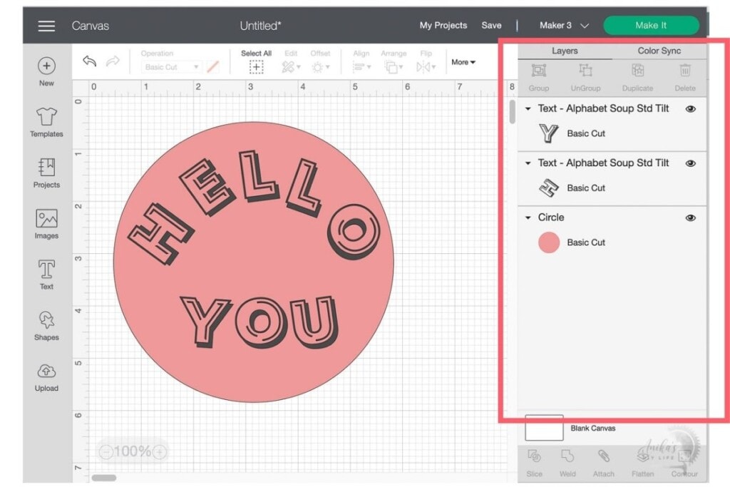 Screenshot of Design Space showing the layers area