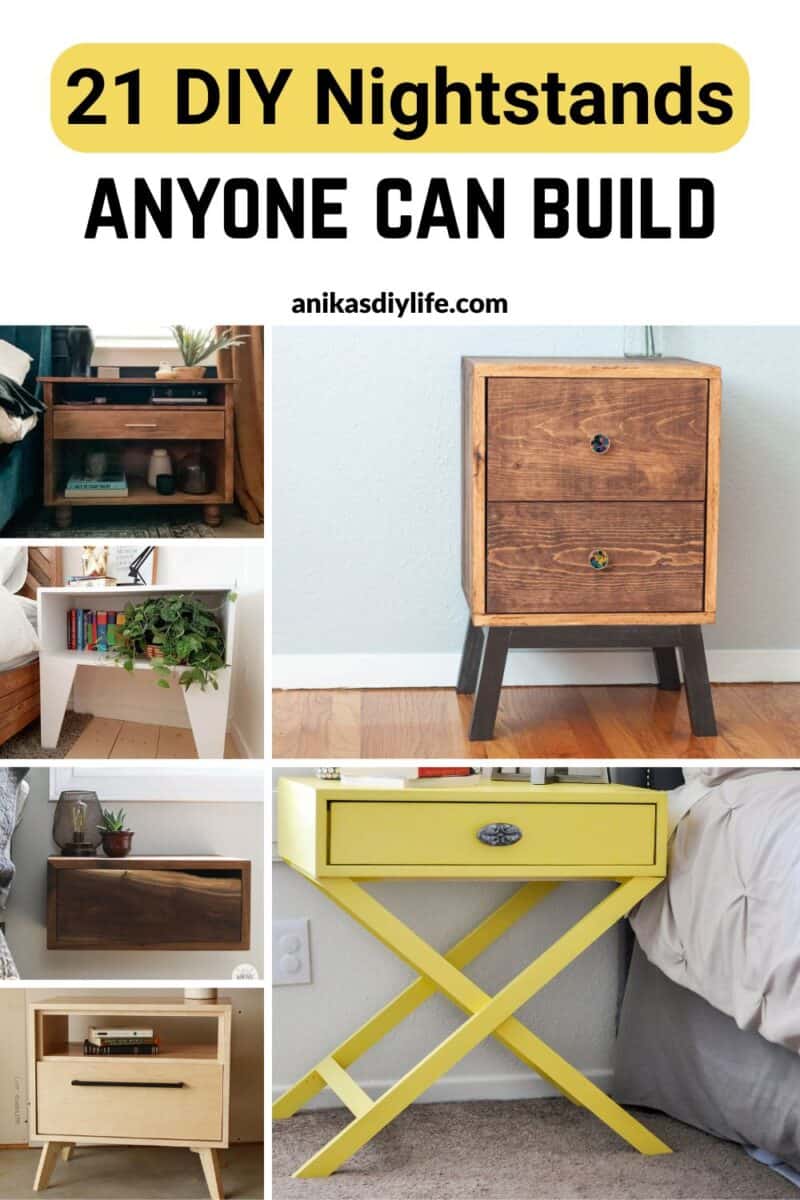 Image collage of six DIY night stand ideas with text overlay