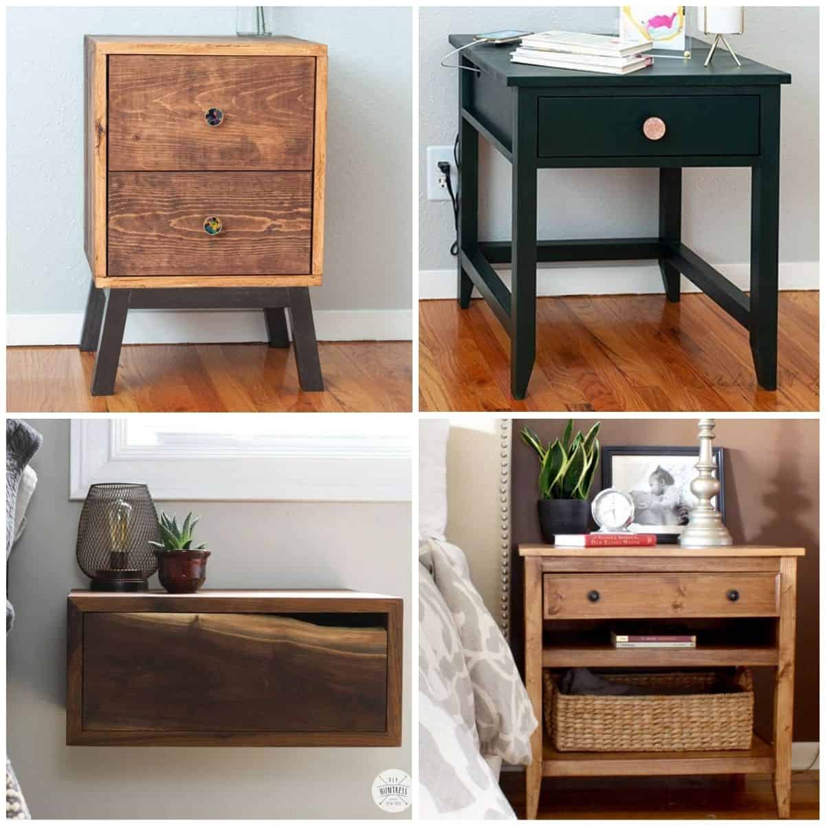 image of four DIY nightstand ideas you can build.