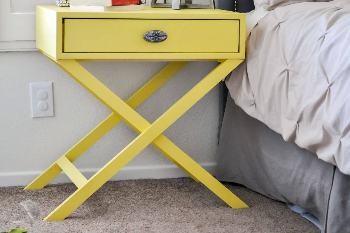 DIY x-leg nightstand painted yellow
