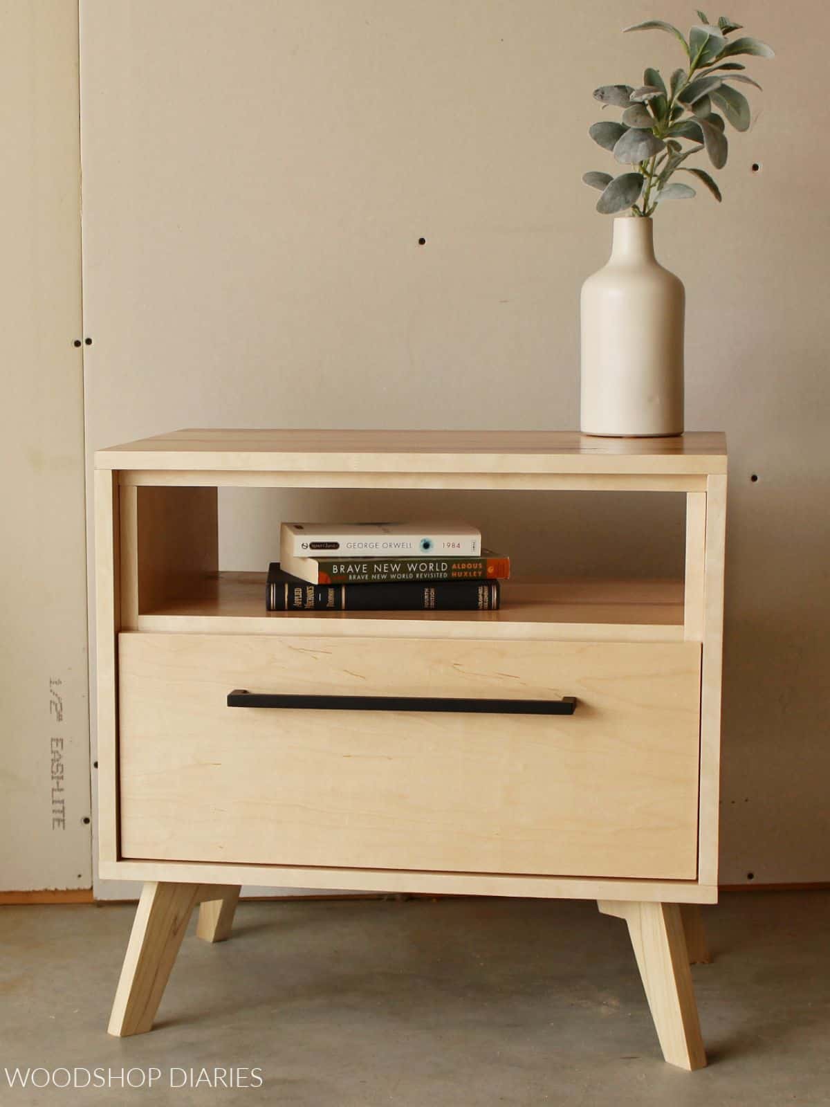 DIY MCM nightstand with bottom drawer