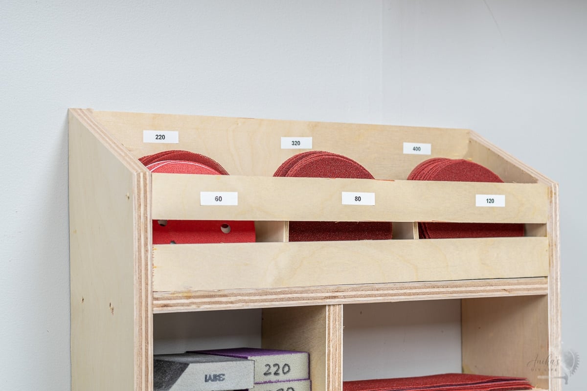 sanding discs in DIY sandpaper organizer