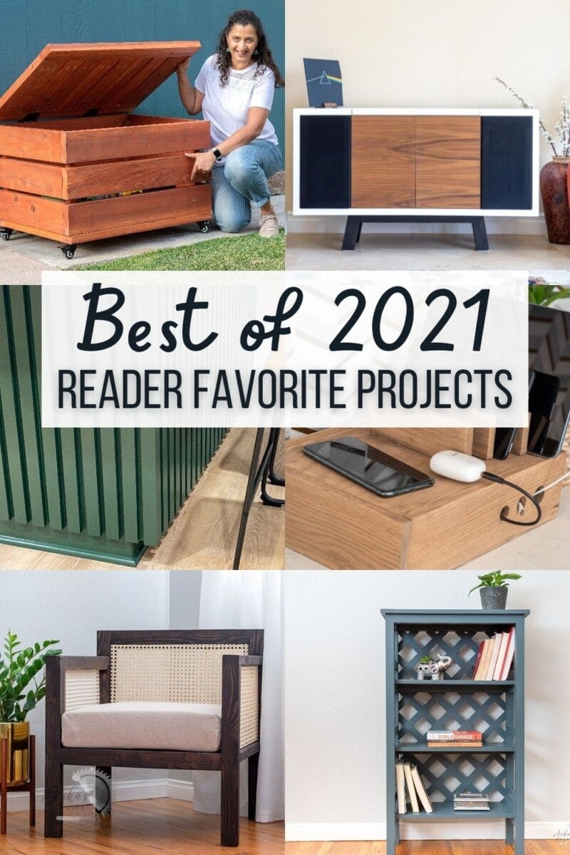Collage of woodworking projects from 2021 with text overlay