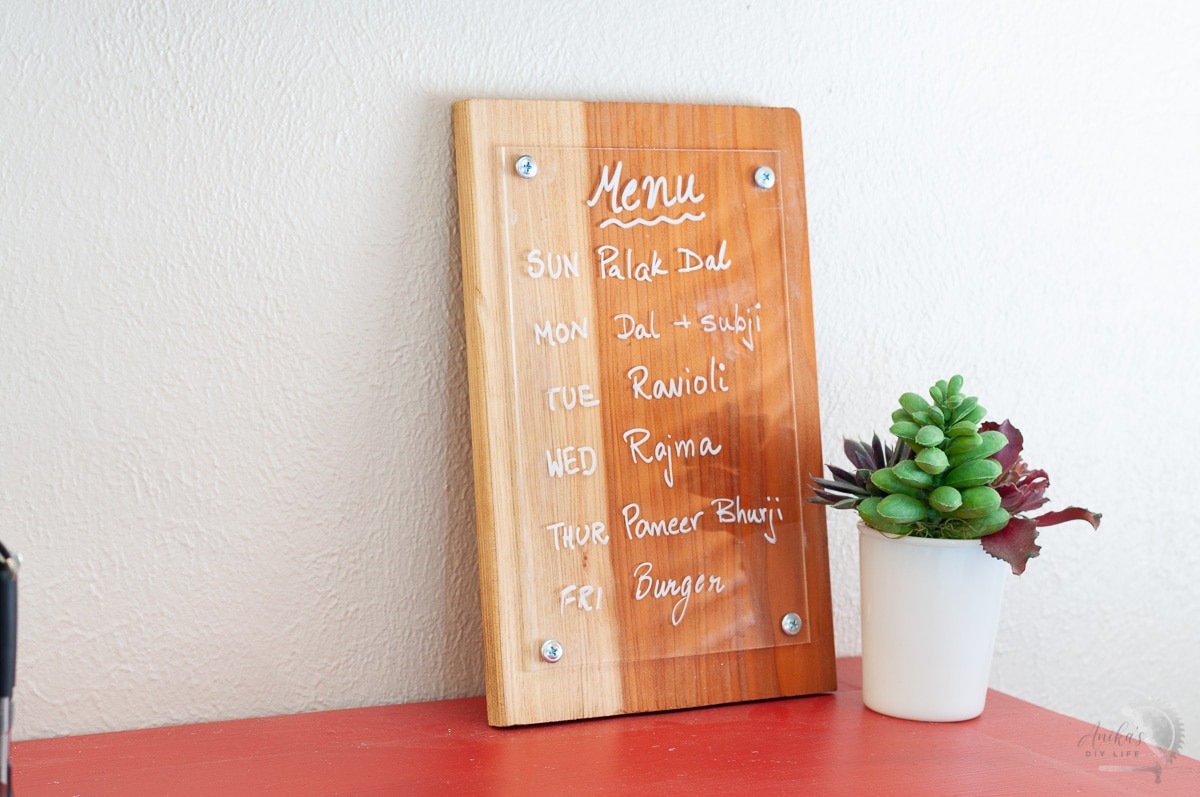 DIY menu board made with wood and acrylic