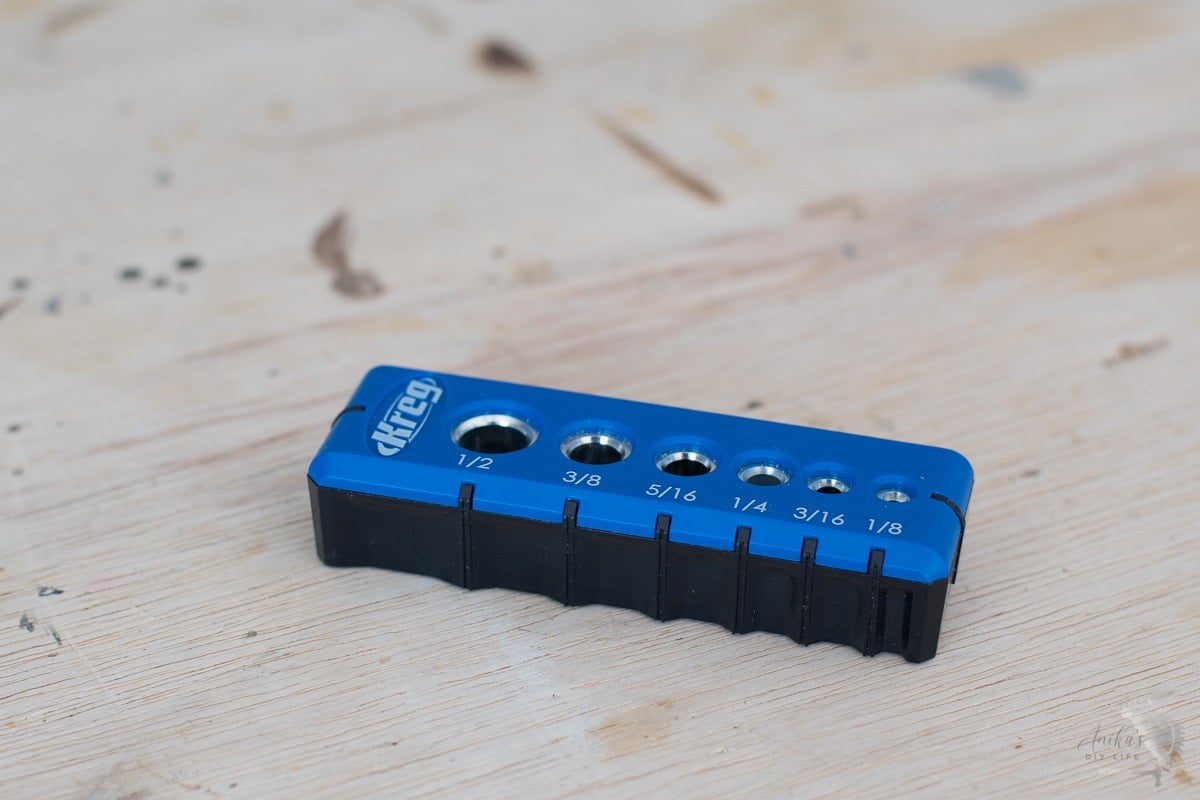 Kreg drilling guide on workbench