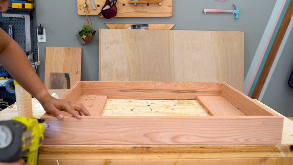 Building the shelf with a nail gun