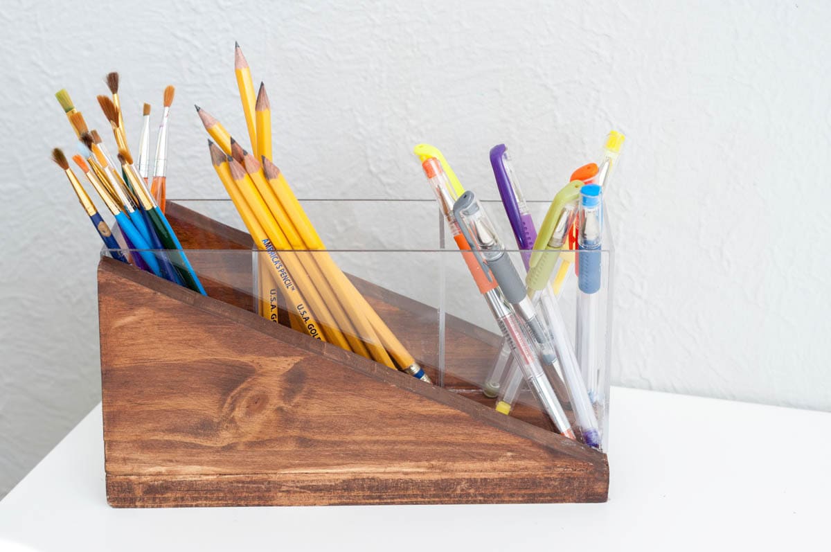 DIY gift for him acrylic and wood pencil holder
