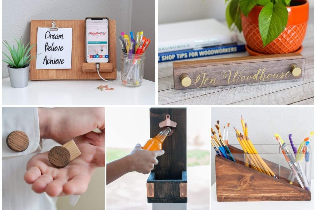 Image collage of five DIY gifts for him