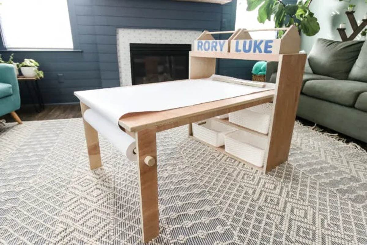 DIY kids craft table with caddies for most used supplies