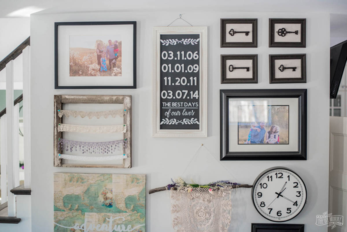 Gallery wall with 3D sign made using Cricut. Great gift idea!