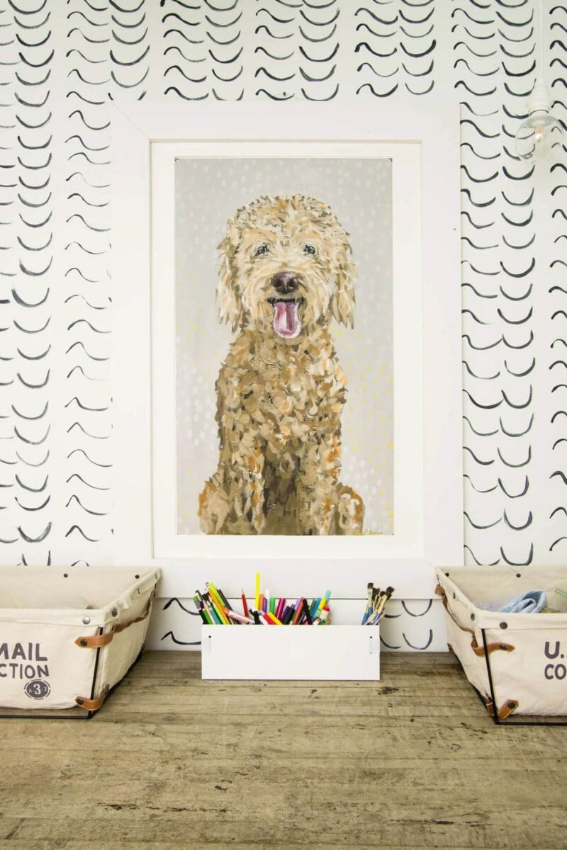 large picture of a dog in a DIY picture frame