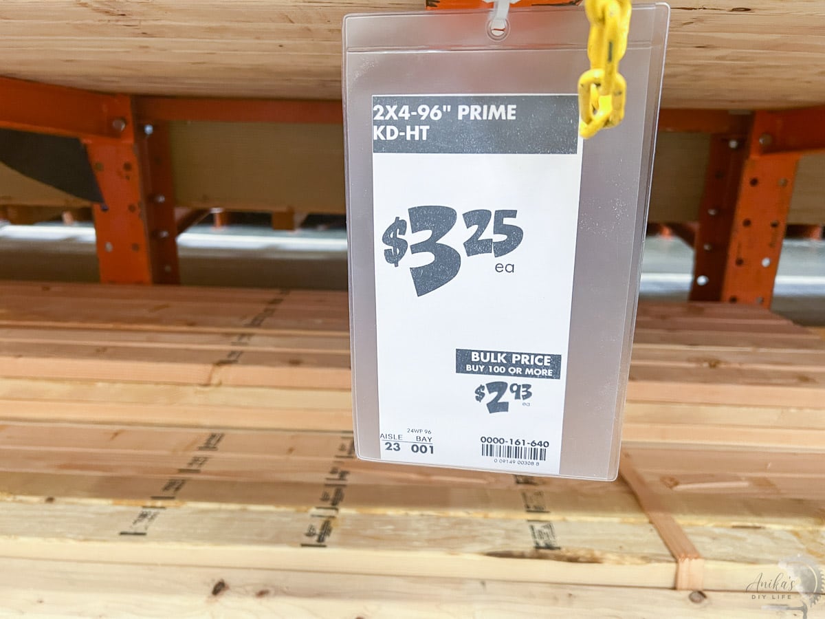 tag for kiln dried 2x4 boards in lumber store