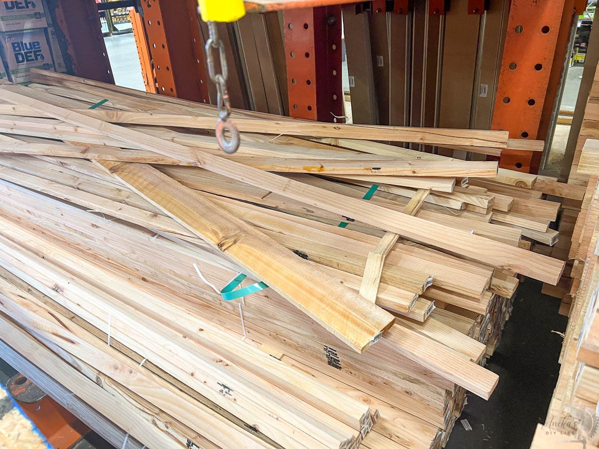 pile of furring strips in the home improvement store