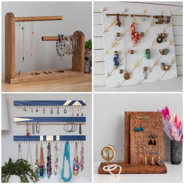 Image collage of four diy jewelry holders