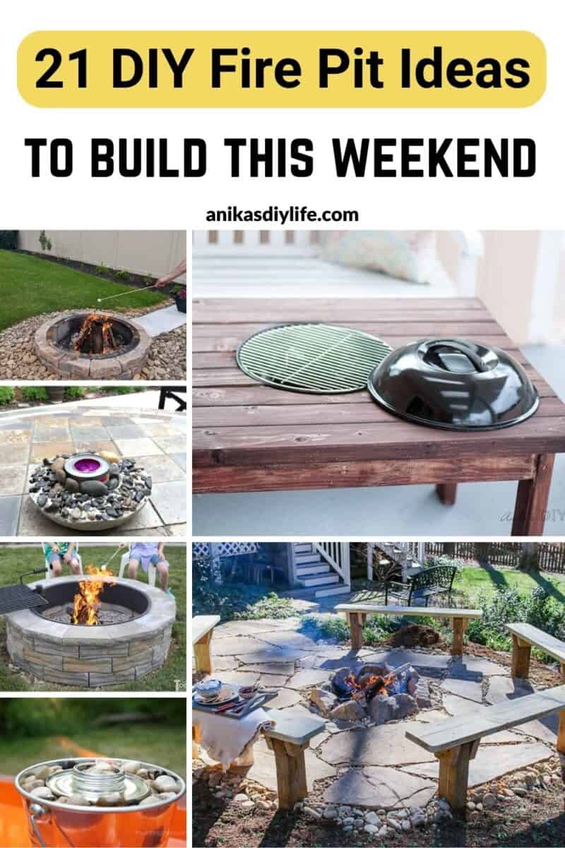 Image collage of six DIY fire pit ideas with text overlay
