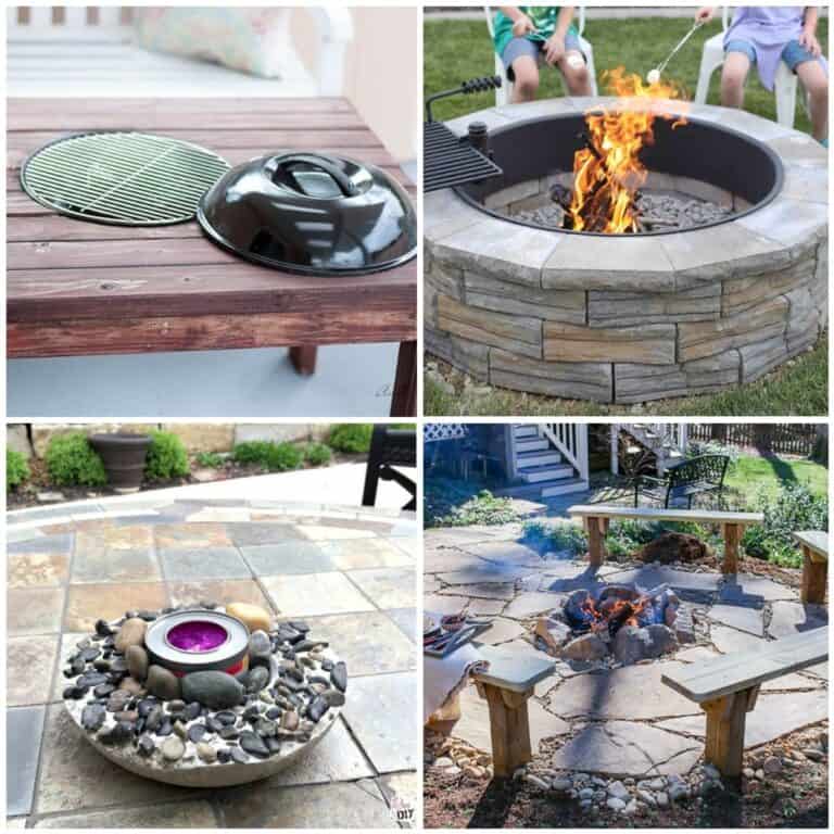 Image collage of four DIY fire pit ideas