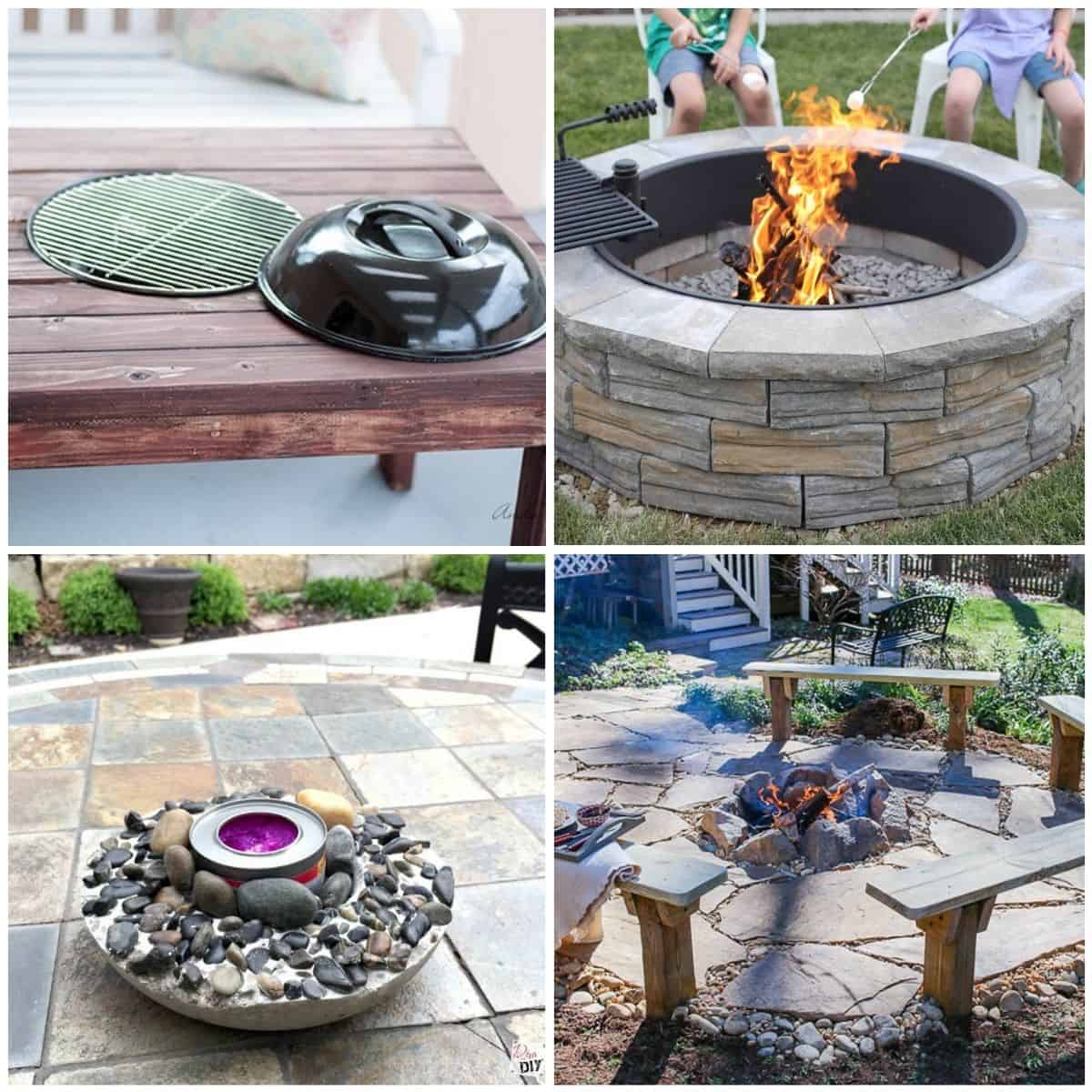 Image collage of four DIY fire pit ideas