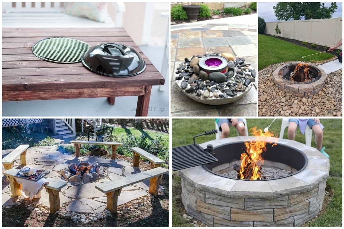 Image collage of 5 DIY fire pit ideas