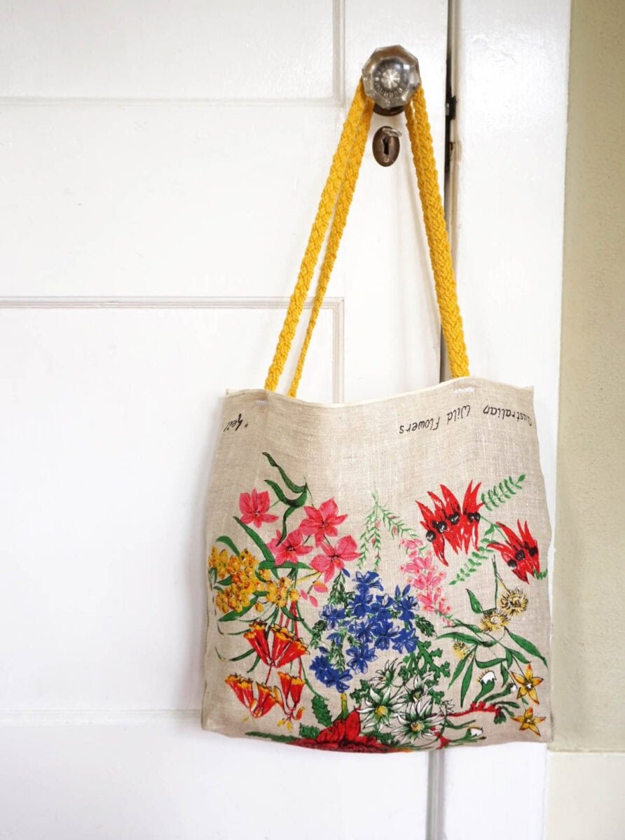DIY tote bag made with a tea towel