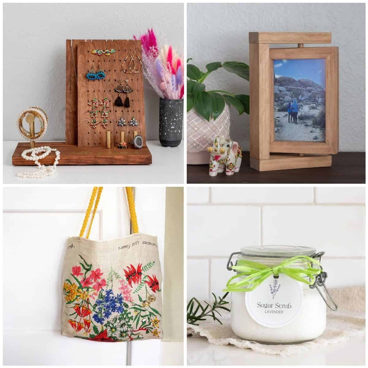 Image collage of four DIY gifts for her