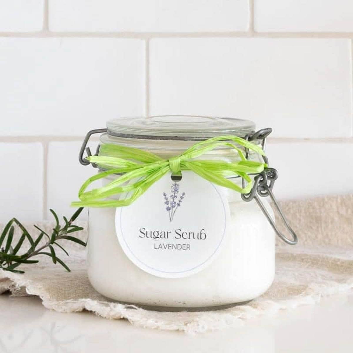 glass jar with handmade sugar scrub