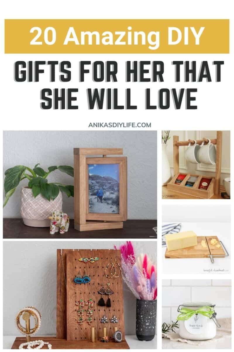 Image collage of five DIY gifts for her with text overlay