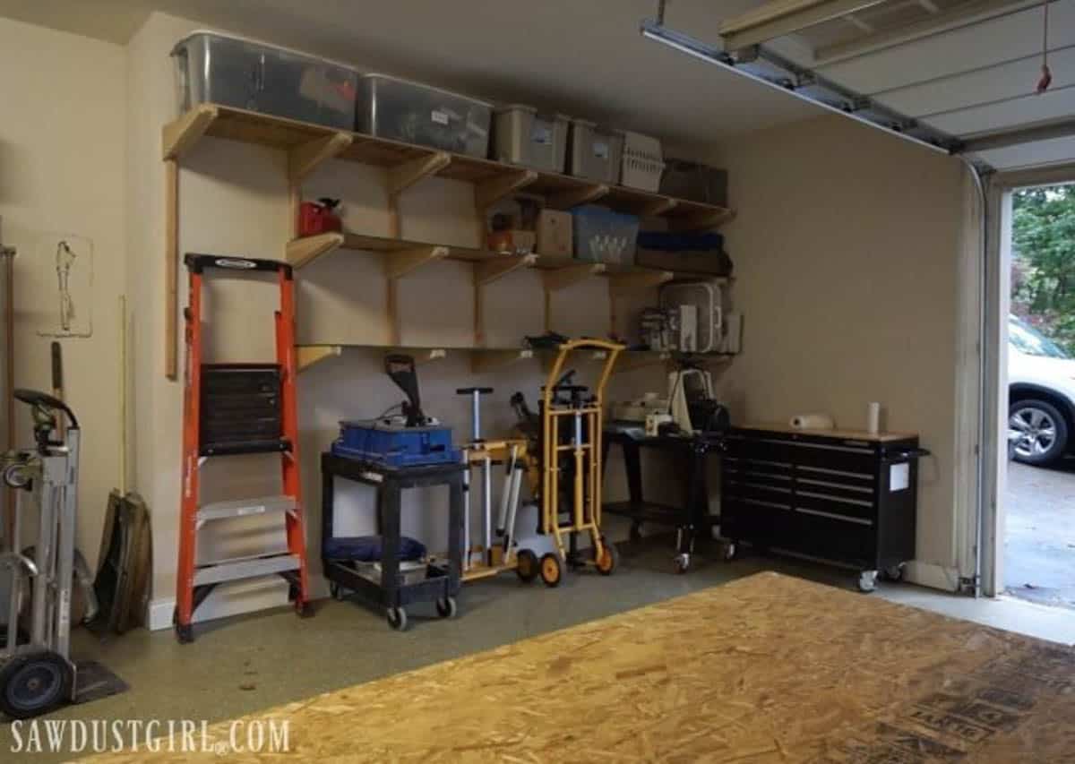DIY garage shelves made with plywood