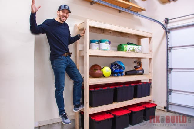 4 tier DIY wood garage shelves