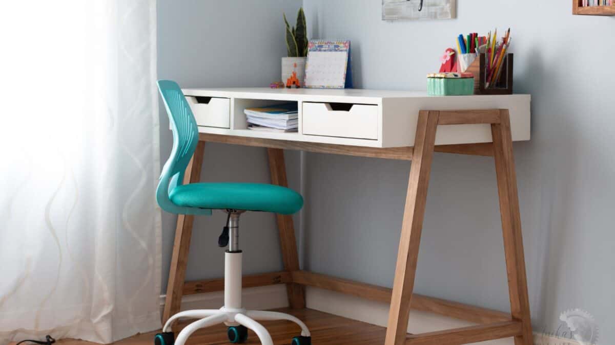 DIY A-frame desk with drawers