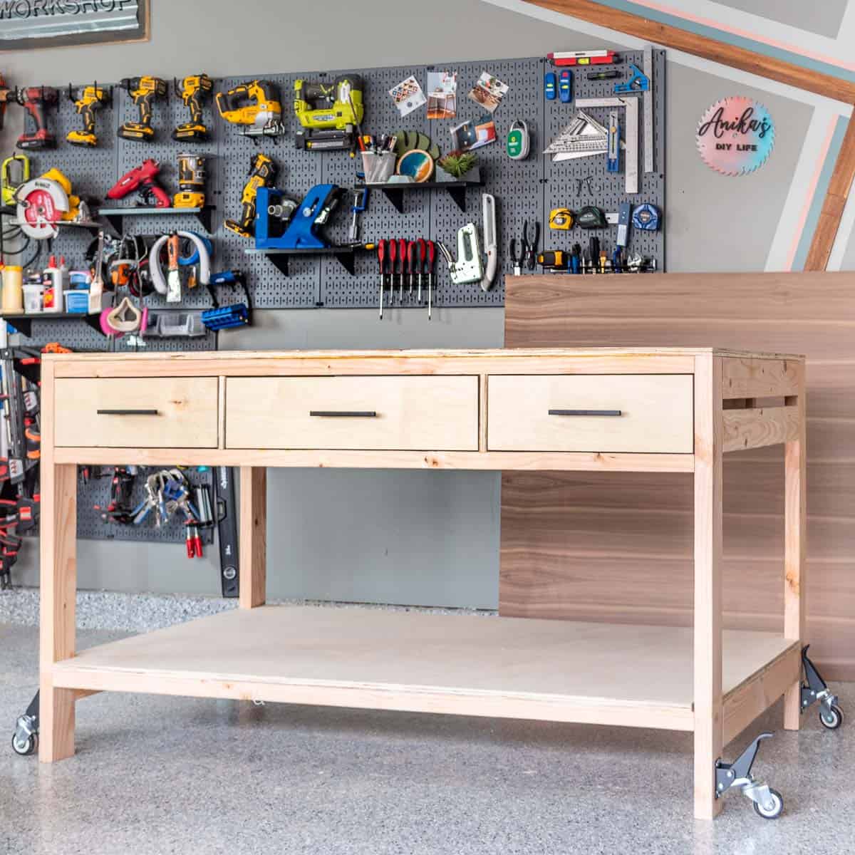 EASY DIY Workbench! Mobile with Storage And Plans! — MAKER GRAY