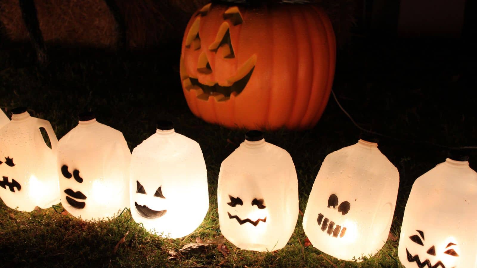 Milk jug lighted pumpkins