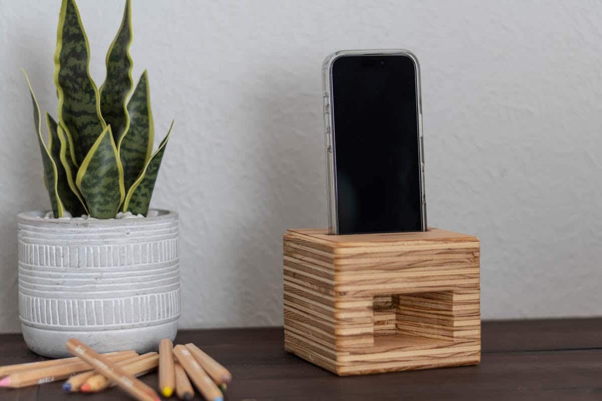passive phone amplifier made from scrap plywood