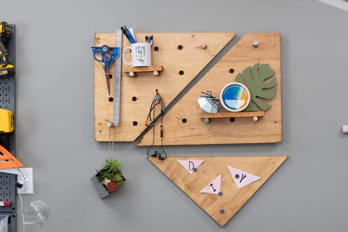 DIY pegboard and magnetic board made with plywood for workshop or home office