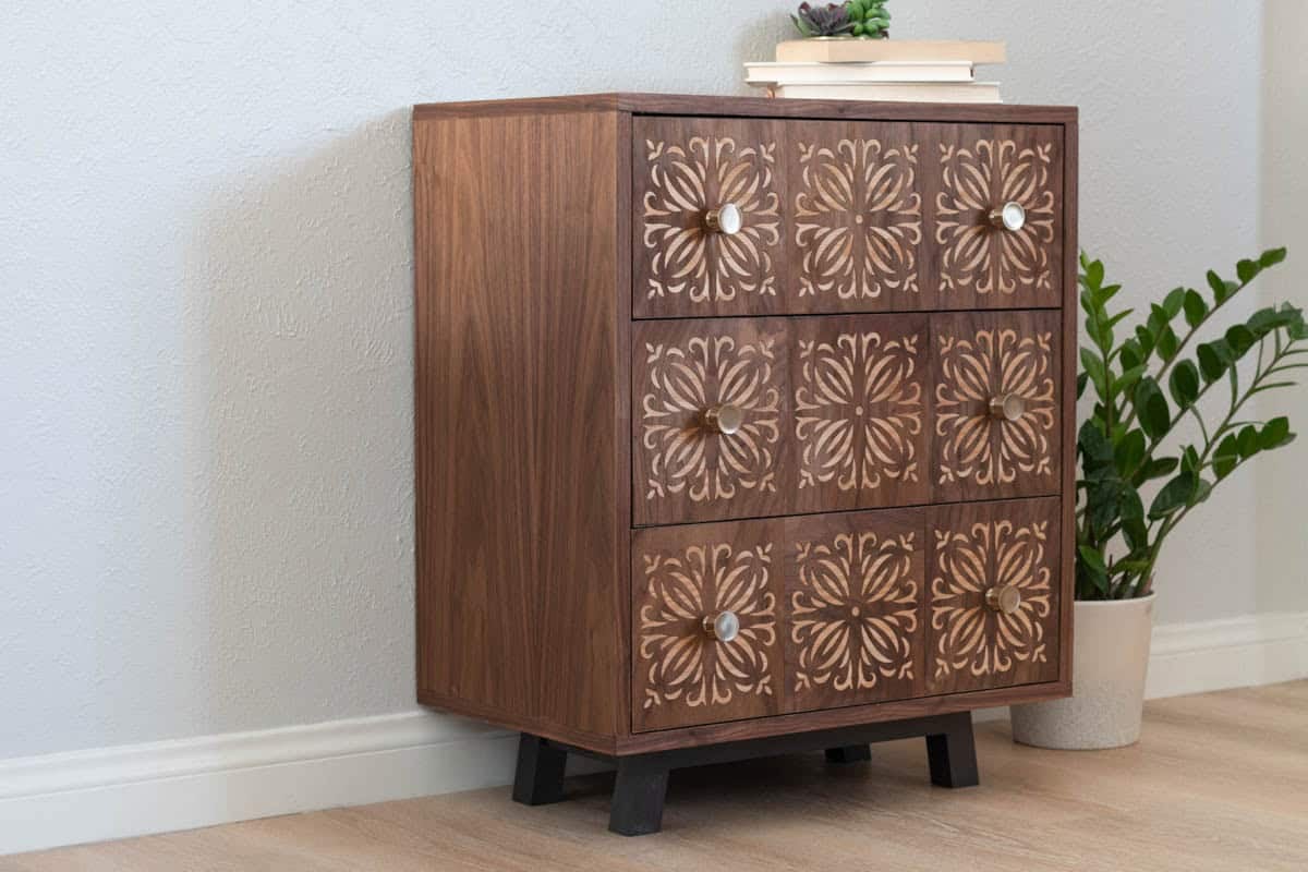 Small DIY dresser with veneer drawer fronts made with plywood