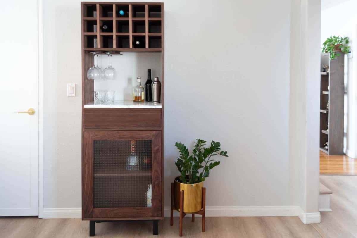 Tall bar cabinet made with plywood