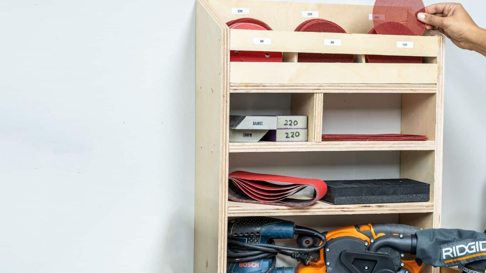 sandpaper organizer made with plywood