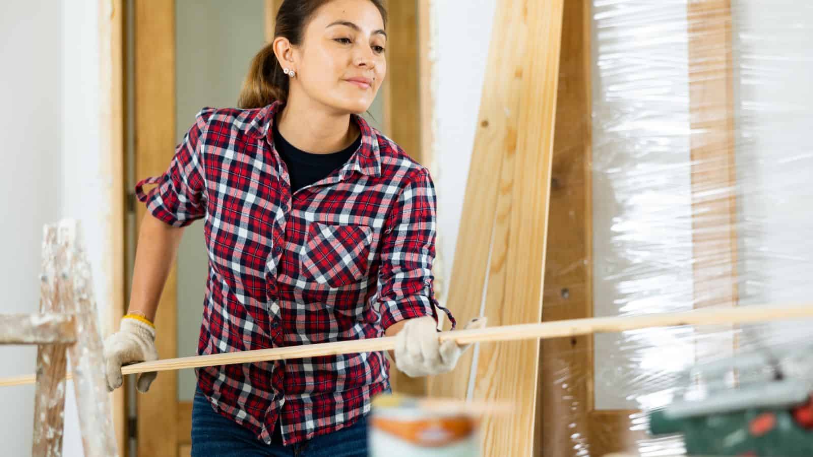 Woman working on a home DIY project