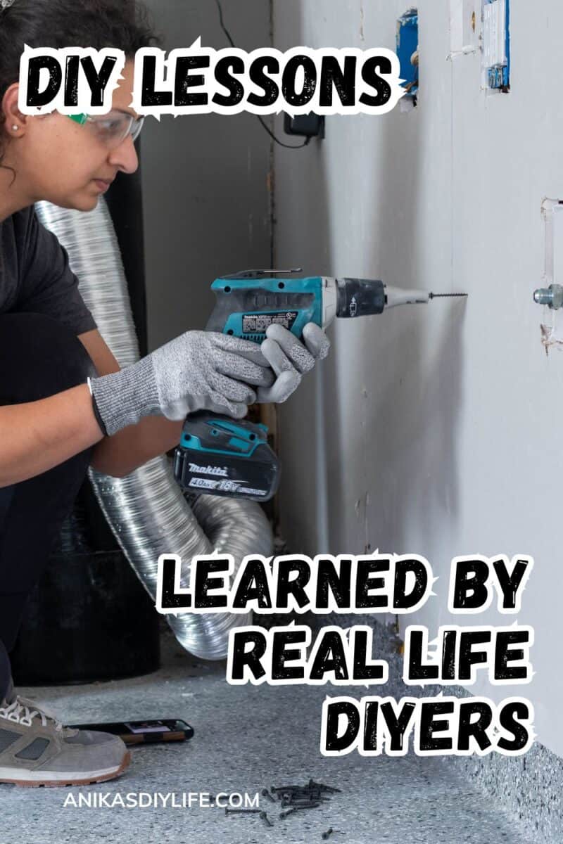 Anika working on garage laundry makeover with text overlay