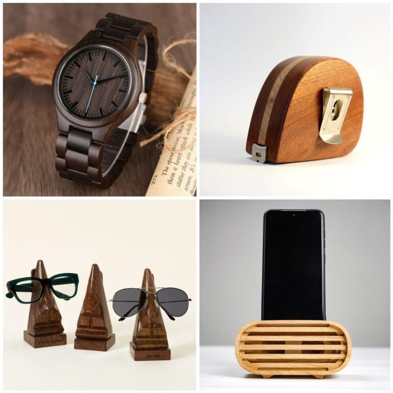 image collage of four wood gifts for him