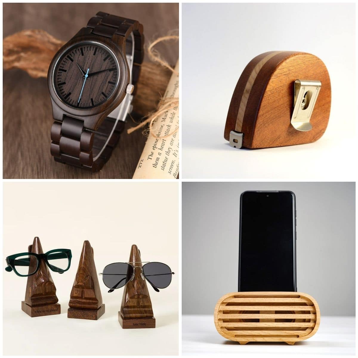 image collage of four wood gifts for him