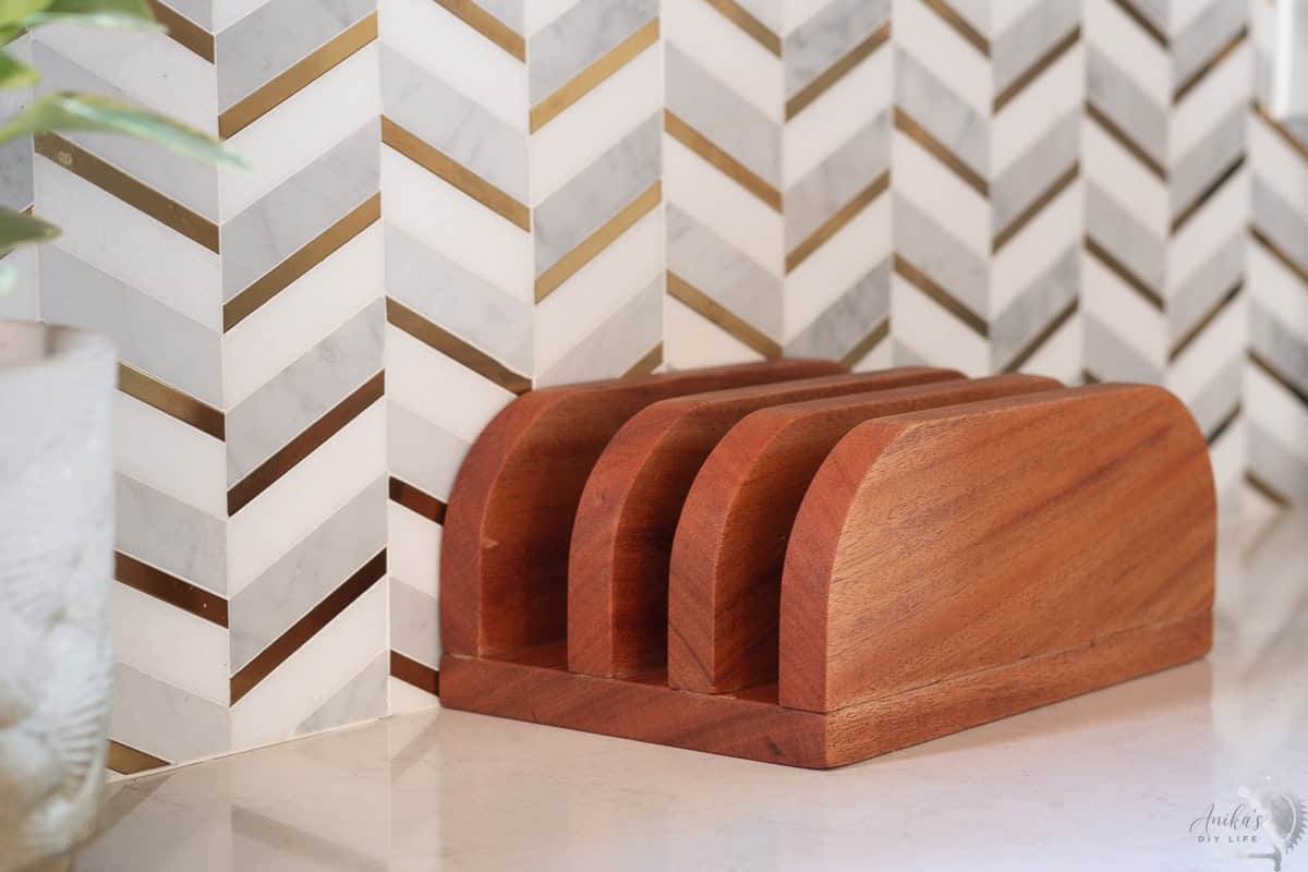 Finished cutting board stand on the kitchen counter