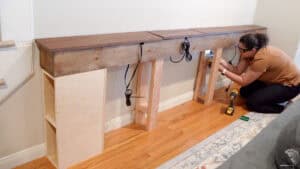 How To Build A Sofa Table With Charging And Storage - Anika's DIY Life