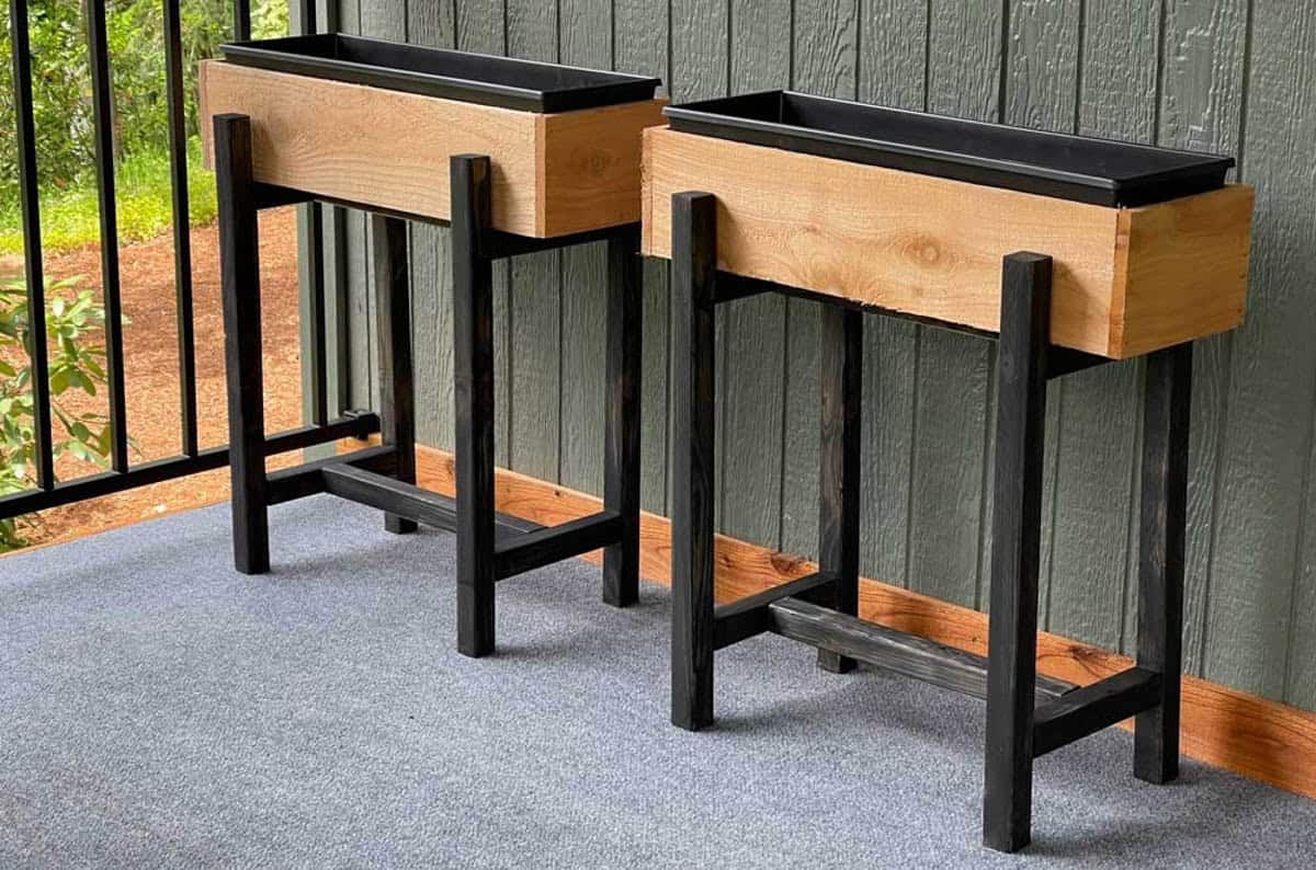 2 modern planter boxes on stands