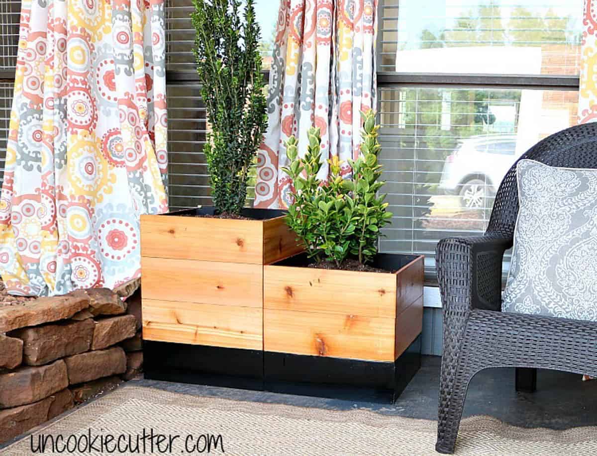 Tiered cedar planter box with black painted base