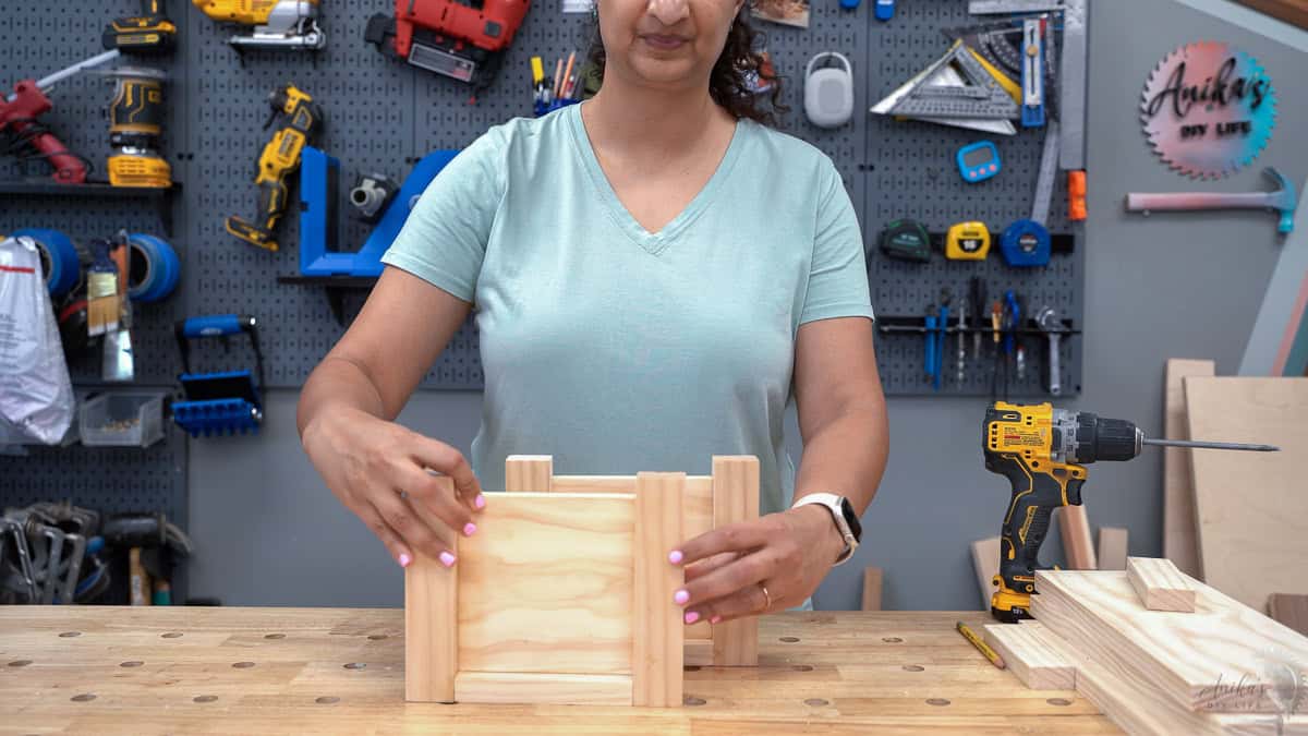 The two ends of the planter shown on the workbench