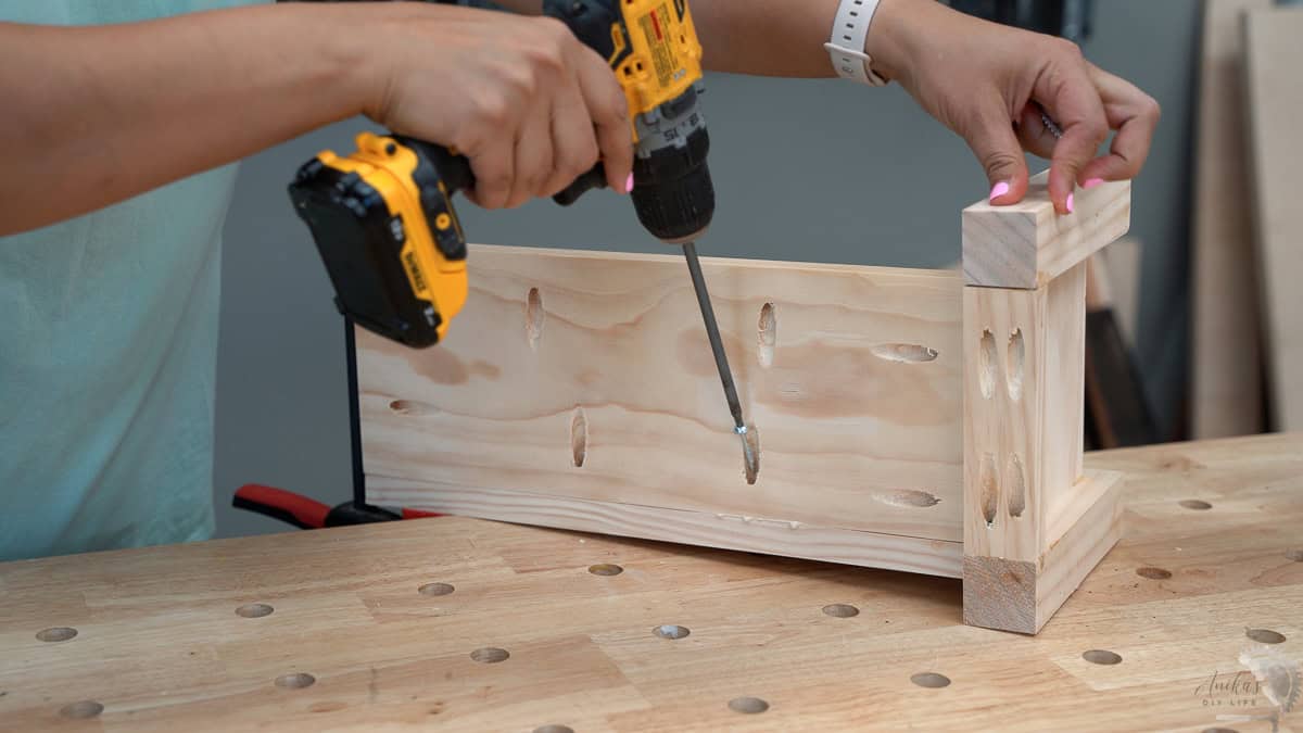 Attaching the bottom of the planter using pocket hole screws