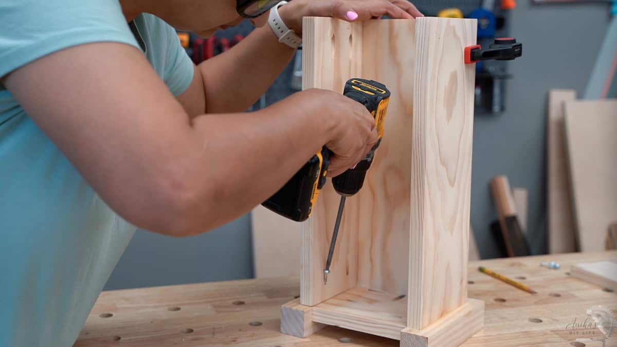 Attaching the third side of the planter using pocket hole screws