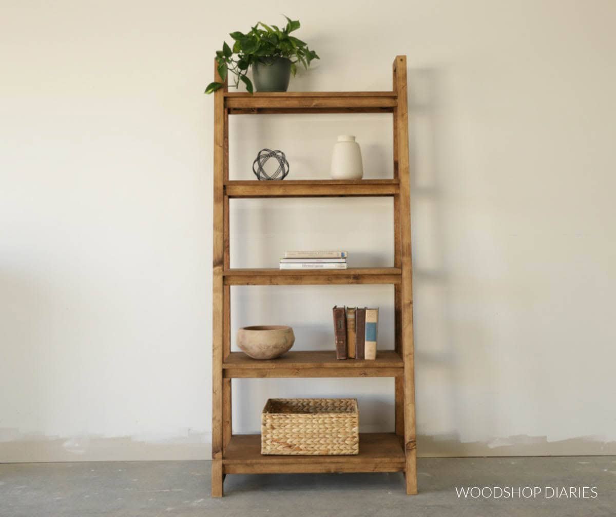ladder bookcase with decor on the shelves