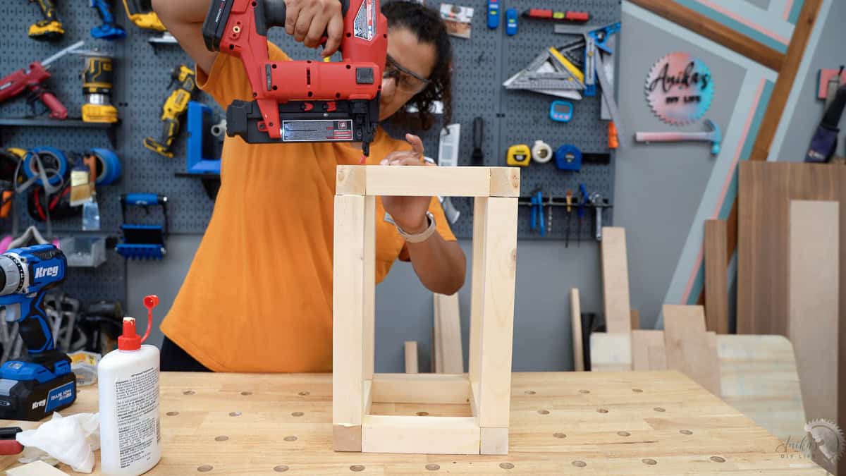 building the complete cage for the lantern using finish nails.